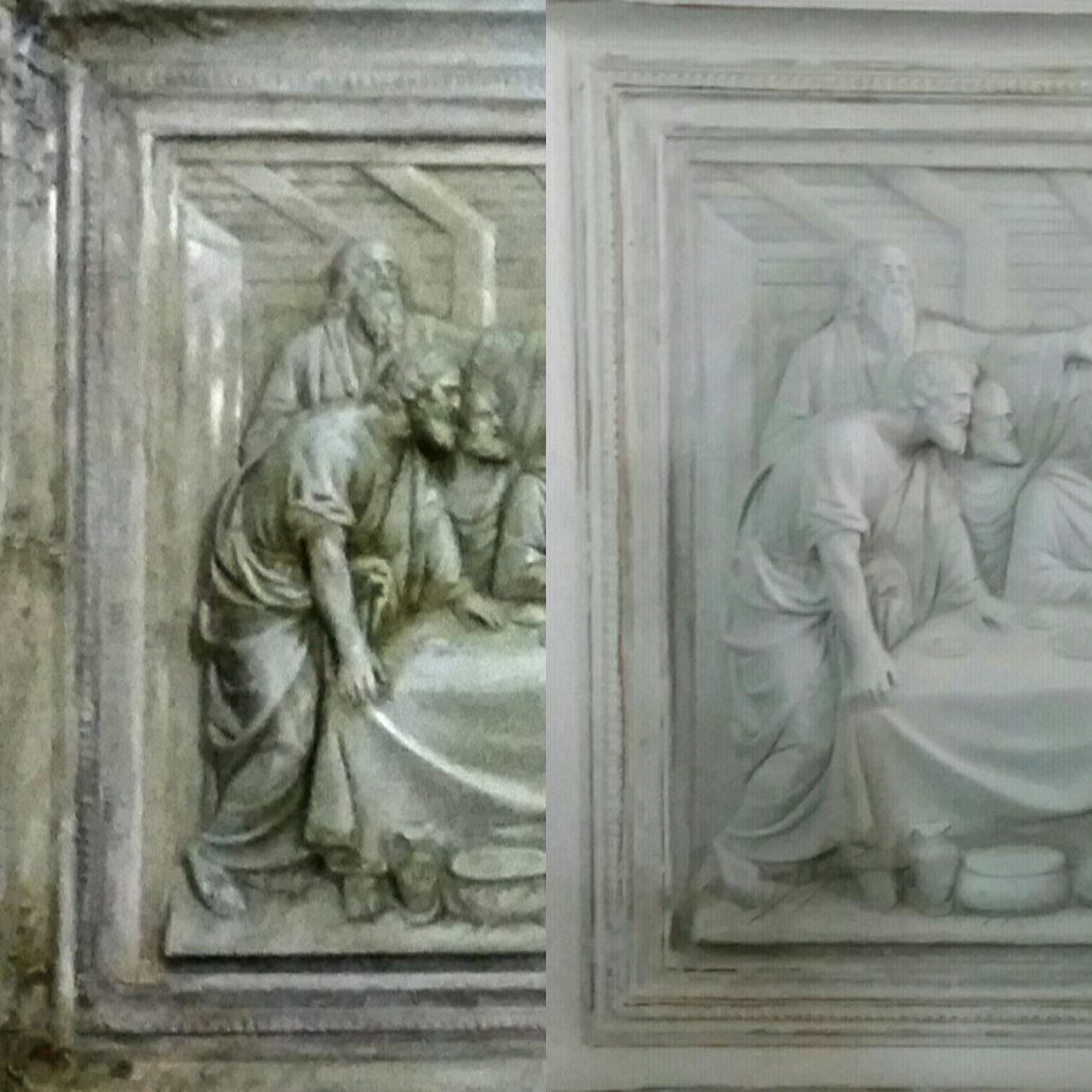 escultura de gesso emoldurada santa ceia