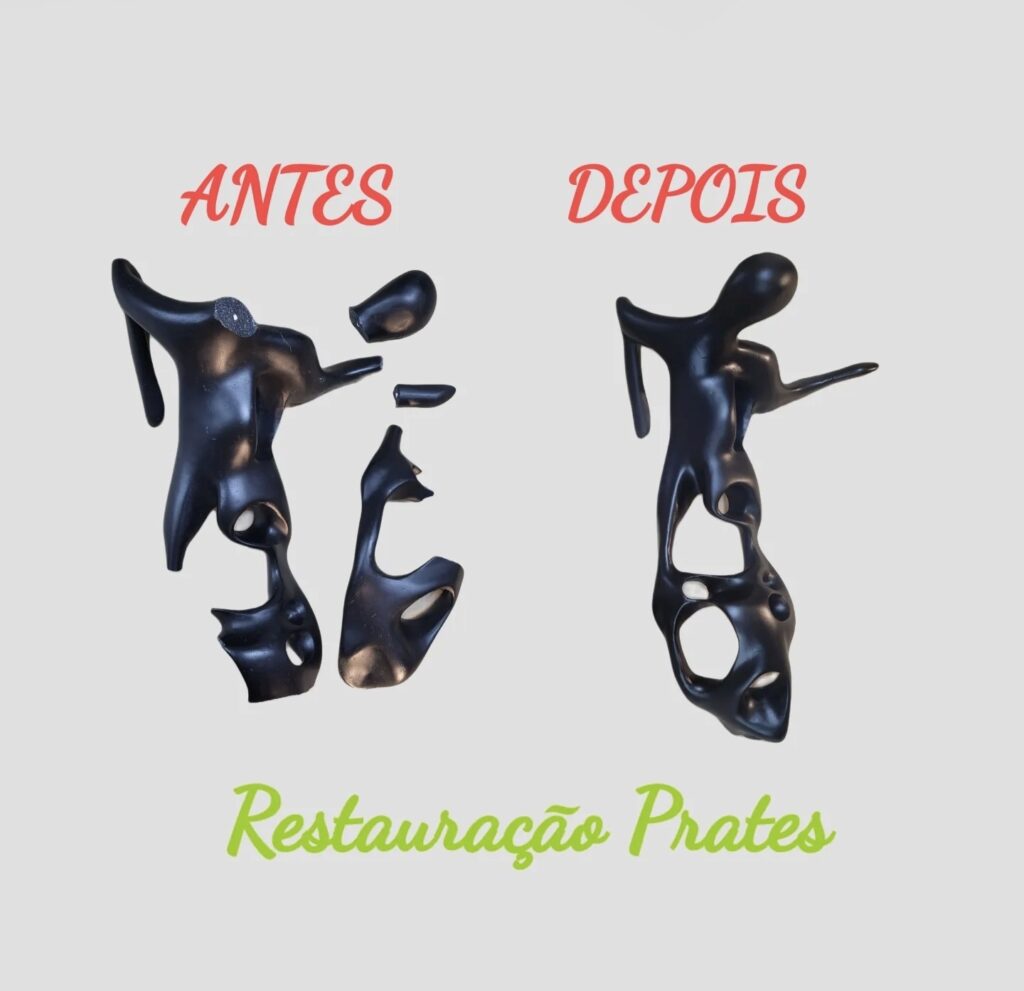 Restauração de escultura assinada por Bia Doria.