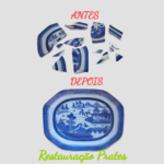 Restauração de prato em porcelana oriental blue and white