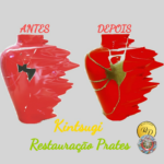 Restauração Kintsugi em vaso de porcelana